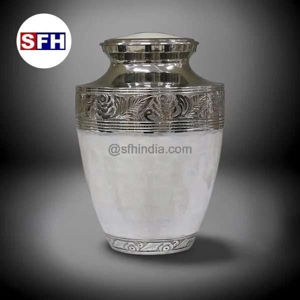 white aluminium metal urn